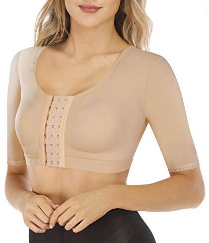 BRABIC - Camiseta moldeadora tipo sujetador para mujer, compresión de brazos, para posoperatorio, cierre delantero, Beige, Large