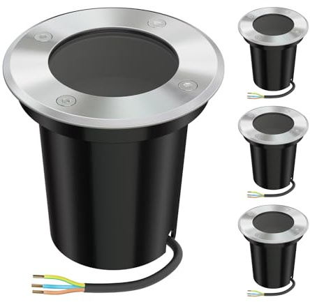 ledscom.de 4x Bodeneinbauleuchte BOLI für außen, IP67, edelstahl, rund, 108mm Ø, 1x GU10 max. 15W
