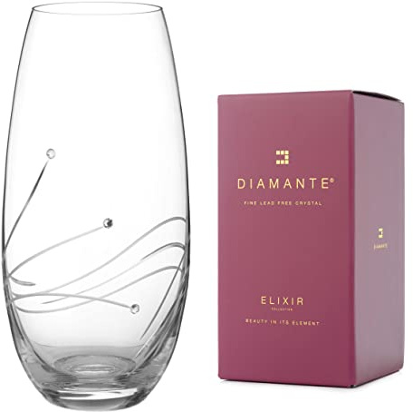 DIAMANTE Swarovski Barrel Crystal glass Vase 'Glasgow' - Hand Cut Crystal Vase with Swarovski Crystals - 25cm - crystal glass in gift box