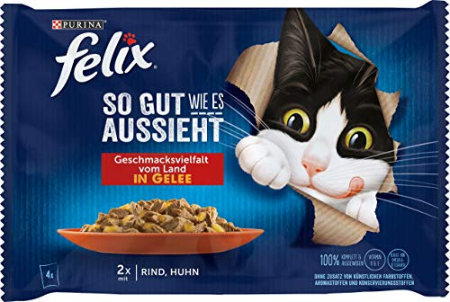 FELIX So gut wie es aussieht in Gelee, 48er Pack (12 x 4 x 85g) | Katzenfutter nass