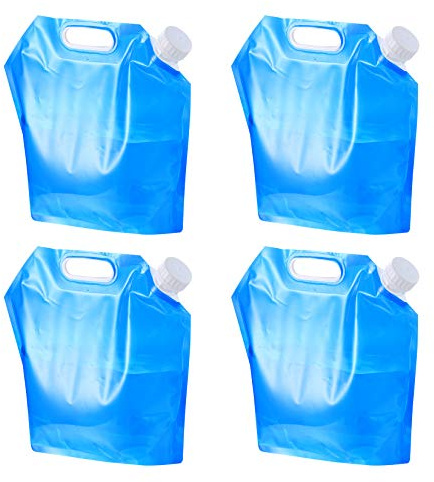 Yibaijia 4 Pack Water Container, 5L Collapsible Drinking Car Water Carrier Container, Outdoor Folding Water Bag for Sport, Hiking, Camping, BBQ, Picnic(Blue) (5L)