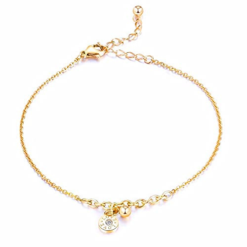 Kim Johanson Edelstahl Damen Fußkettchen *Circle* in Gold mit Zirkonia Steinchen besetzt & einem starken Karabinerverschluss inkl. Schmuckbeutel