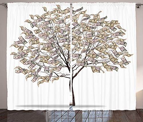 ABAKUHAUS Abstrait Rideaux, Surreal Argent feuillu Arbre, Décoration Intérieure Accent Lot de 2 Panneaux, 280 x 245 cm, Multicolore