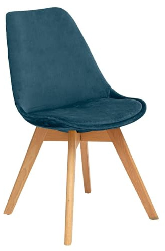 Atmosphera Créateur d'Intérieur - Chaise Baya Bleu Canard - Velours et Hêtre - Salle à Manger, Cuisine, Bureau, Salon - Confortable Coussin Intégré