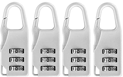 LATRAT 4 lucchetti a combinazione a 3 cifre in lega di zinco, lucchetti da viaggio, mini combinazione (argento)