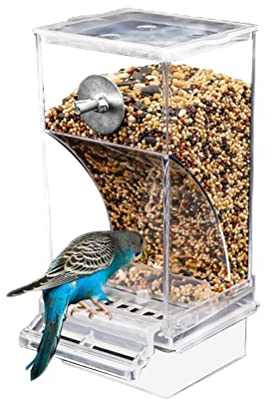 SUPYINI Distributore automatico di cibo per uccelli, trasparente, mangiatoia per uccelli, pappagallini e canarini