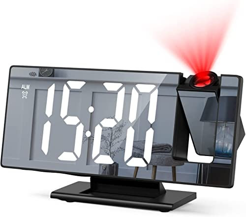 Ankilo Newest 180° Projection Alarm Clock, Digital Alarm Clock for Bedroom with 7.8 inch Mirror Surface, 4-Level Brightness, Auto Dimmer Mode, Snooze Function, 12/24H Display for Home, Bedroom, Office