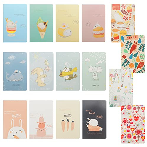 16 Pièces Petit Carnet de Notes de Poche, Bloc Note a7, 10,5 x 7 cm, Couverture Coloré,Animaux de Dessins Animés,Facile à Porter,pour Cadeau Prix de Classe,Les Notes,Les Rappels Quotidiens