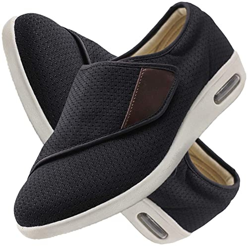 Zapatillas Ancho Especial Hombre y Mujer Zapatillas Ortopédica para ensanchar Ajustable Zapatillas diabéticas para Hombre Zapatos ortopédicos cómodos para Ancianos,Negro,41 EU