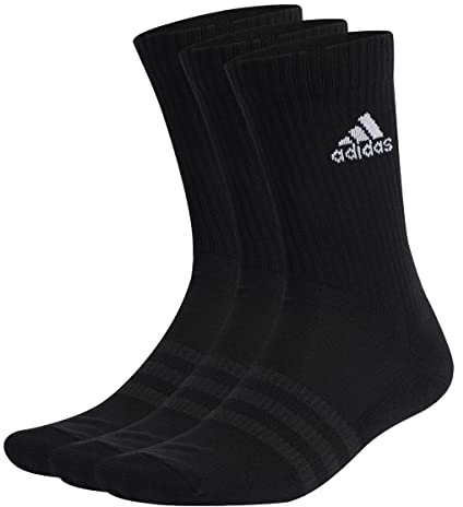 adidas Unisex Cushioned Crew Socks 3 Pairs, Black/White, 6.5-8