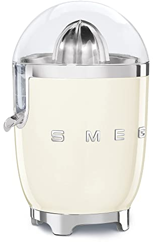 Smeg, Spremiagrumi Elettrico CJF11CREU, Spremitura a Pressione Manuale, Beccuccio Antigoccia e Cono Universale, Base Antiscivolo, Avvolgicavo Integrato, 70W, Panna