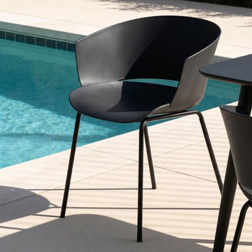 IDIMEX Gartenstuhl NIVEL im 4er Set aus Alu und Kunststoff schwarz, schlanker Terrassenstuhl aus Polypropylen und Metall, Sitzschale UV-beständig