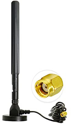 Vecys Antena 4G LTE RP SMA conector macho 15DBi GSM/3G/4G omnidireccional para interiores y exteriores, antena 4G, cable 3M RG174 con base magnética