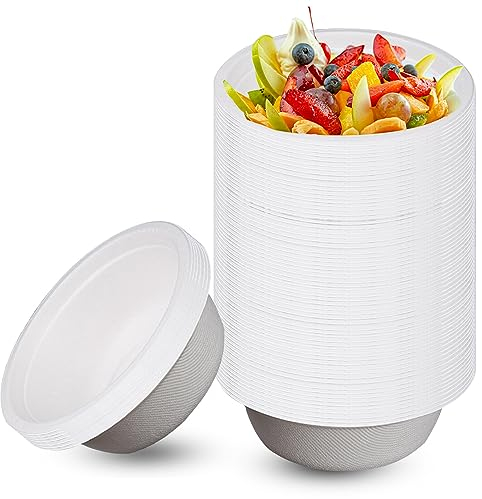 50 cuencos para sopa: 350 ml, cuencos de cartón desechables, ecológicos y desechables, redondos, 100 % biodegradables, de caña de azúcar, platos de papel desechables para fiestas, bodas, picnics