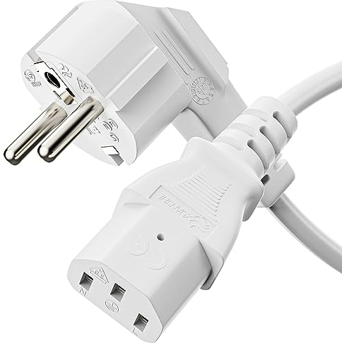 sonero Stromkabel Kaltgerätekabel 3 Polig, 3,0m, 90° Winkel Schutzkontakt Stecker Netzstecker auf Kaltgerätekupplung C13 Buchse, Netzkabel Netzteil Strom Kabel für Monitor PC Drucker, Weiß