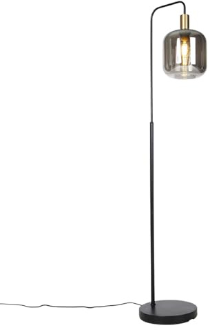 Qazqa Smart led Art Deco Stehleuchte, Stehlampe - Zuzanna - Schwarz mit Rauchglas, inkl. 7W LED-Lampe, 2700K - 6500K, dimmbar, 150cm, Ideal als Flur, Küche lampe, Schlafzimmerlampe und Wohnzimmerlampe