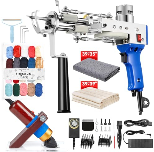 Riiai Tufting Gun Kit de Inicio de Pistola de mechones, Pistola de mechones con Kit de fabricación de alfombras para Recortadora de alfombras, Pila de Bucle Cortada con Pistola de alfombras