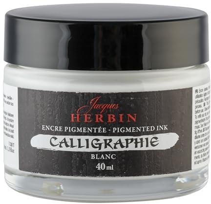 Jacques Herbin 11301T - Pigmentierte Tinte, ideal für Kalligraphie- und Kunstprojekte, Flakon 40ml, Weiß, 1 Stück