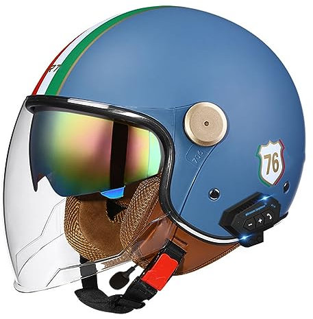 Motorradhelm mit Bluetooth Herren Damen ECE-zertifizierter Motorrad Jethelme Integrierter Bluetooth-Helm mit Anti-Fog-Doppelspiegel Rollerhelm Scooterhelm G,L
