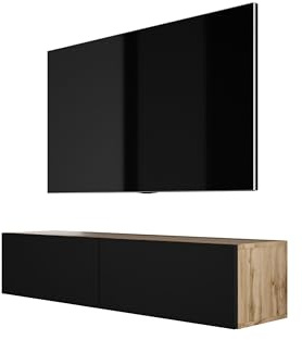 3E 3xE living.com Hängendes TV- Schrank (B: 140 cm, H: 34 cm, T: 32 cm) in Wotan Eiche/Schwarz Matt
