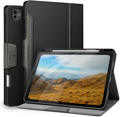 Antbox Hülle für iPad Pro 13 Zoll Hülle M5/M4 (2025/2024) mit Stifthalter Pencil Halter Auto Schlaf/Wach Funktion PU Ledertasche Schutzhülle (Schwarz)