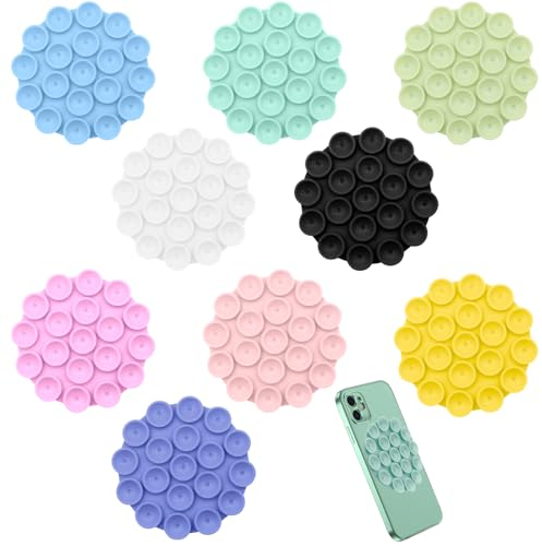 VEGCOO 9pcs Double Sided Suction Cup Mount, Round Silicone Suction Pad Phone Holder, Strong Adhesive for Mobile Devices, Multicolors