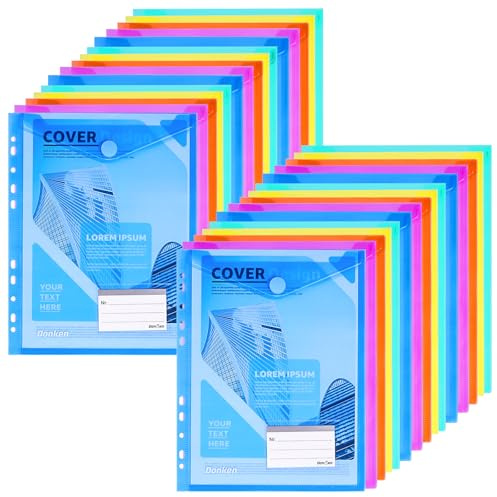 Donken Dokumententasche A4, 30er Dokumentenmappe Abheftbar mit 11 Lochrand Klettverschluss und Etikettentasche, Wasserdicht Sammelmappe für Dokumente Organisieren (5 Farben)