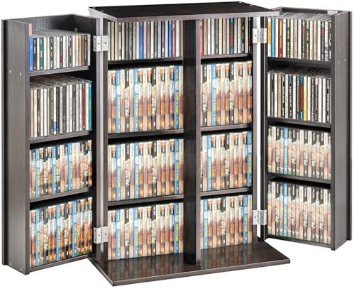 VEVOR Media Storage Cabinet, DVD Cabinet with Doors and Shelves, CD Storage, Adjustable DVD Shelf, Protects & Organizes Music, Movie, Video Games or Collections-Espresso