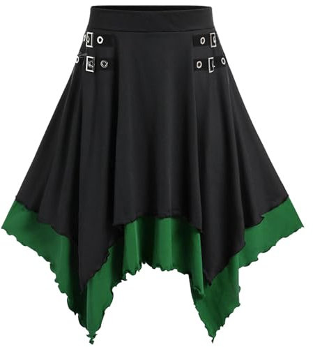 Damen Gothic Punk Steampunk Rock Kleidung Kurzer Rock Gothic Rock Damen Gothic Rock Viktorianischer Piratenrock Schwarz Kurz Punk Minirock Halloween Skirt Cosplay Party Damen
