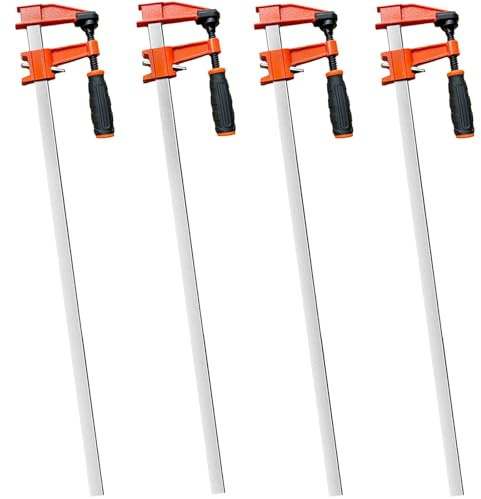 DURDUR Schraubzwingen 4 St./Set 850 mm Profi Schraub-Zwinge Spann-Weite 750 mm, F-Klemme aus Stahl- Gezahnte Stahlschiene- Spanntiefe 80 mm-aus