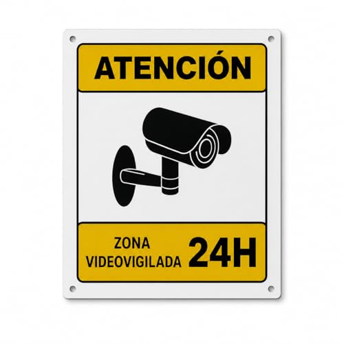 Cartel Videovigilancia 24H Alupanel 3mm Premium | Señal Zona Videovigilada Exterior Interior | Placa Cámara Seguridad Resistente UV y Agua | 20x15 cm