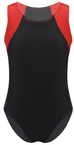 Oyolan Kinder Ballettanzug Jungen Ballettbody Ärmellose Ballett Trikot Gymnastik Overall Ganzanzug Turnanzug 5-16 Jahre Rot schwarz 170