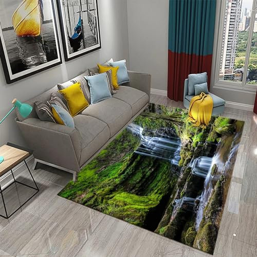 Kinderteppich Wasserfall Wald Naturlandschaft - Kurzflor Teppich Kinderzimmer Spielteppich Antiallergen Und Extra Weich - Babyzimmer Teppiche Für Junge Und Mädchen Babyteppich 140 X 200 cm / -4O0C9W9