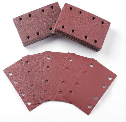 Sruhrak 50 Pièces Papier a Poncer, 80x133mm Feuilles Abrasives 40/60/80/120/240 Grains Abrasives Papier pour Ponceuse Vibrante Polir et Enlever La Rouille