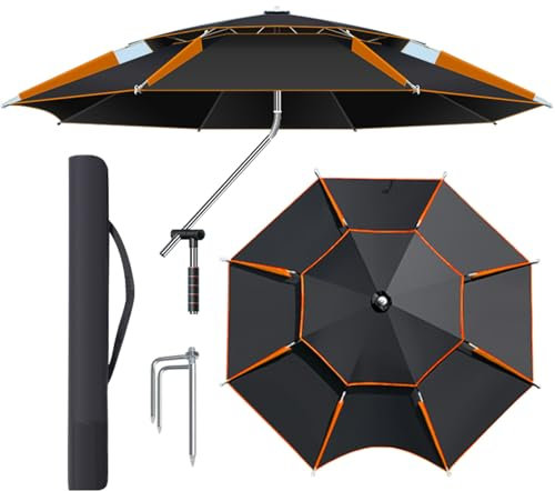 Parasol solaire, parasol déporté avec bouton poussoir facile, pour jardin, terrasse, arrière-cour, piscine, turquoise, noir/orange, 2.0M/6.5FT