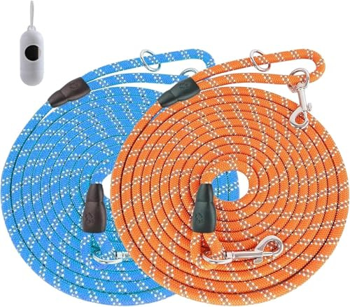 2Pcs Longe pour Chien，BetterJonny 4.5M Laisse de Dressage pour Chien avec Poignée Rembourrée et Double Crochets pour Petits Moyens et Grands Chiens