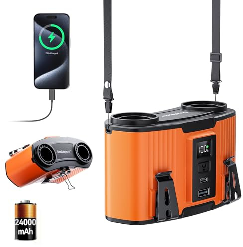Doublepow 24000mAh Portable Waist Fan, Personal Waist Fan, Dual Air Ducts Motors, USB Rechargeable Clip On Belt for Working, 10 Speeds & 45H Wearable Neck Cooling, for Outdoor, Work, Travel (Orange)