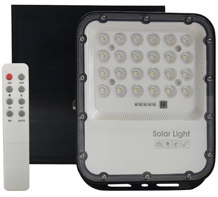 FactorLED Foco LED Solar Regulable con Mando a Distancia 50W, 5000mA, Proyector Potente Exterior Dimmable, IP65 Impermeable, Luz Blanca 5000K, Placa Solar 6W/5V (50W)