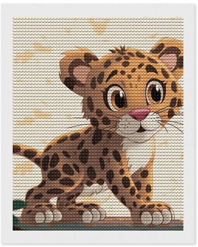RTFGHJS Niedliches Baby-Jaguar-Diamant-Malset, DIY Leinwand Kunst Dekor mit Bohrstift, Tablett und Wachs, wasserfest, funkelnde Wandkunst, für Heimdekoration, Geburtstage, Weihnachten