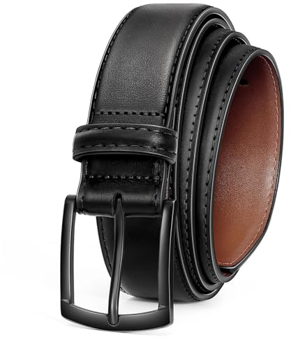VONMELLI Cintura Uomo Cintura in Pelle PU Regolabile Cinta Uomo per Abito Casual Golf Jeans Pantaloni Nero Fibbia nera M