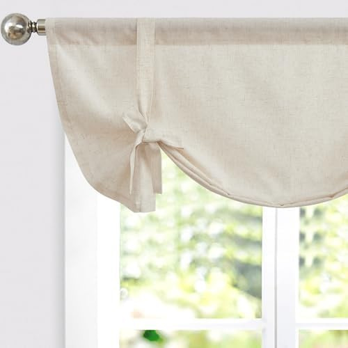 Vangao Scheibengardinen Küche Beige Leinenoptik Bistrogardine mit Knotenvorhang Küchengardinen für Balkontür Wohnwagen Landhausstil Bauernhaus Gardinen Kurz Halbtransparente 1er Set 105Bx60Hcm