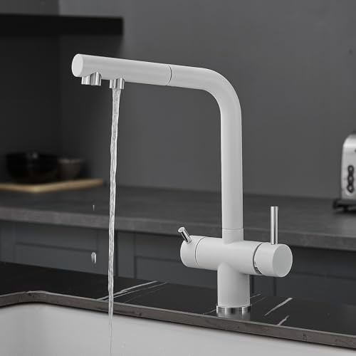 XJTNLB Rubinetto 3 Vie con Doccetta Estraibile Rubinetto Depuratore Acqua Bianco Miscelatore Cucina 3 Vie con Doccetta Estraibile