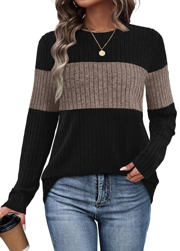 Fall Sweaters for Women Trendy Long Sleeve Tunic Tops for Leggings Womens Early Fall Fashion Outfits 2025 School Outfits for Teachers Shirts Coffee M