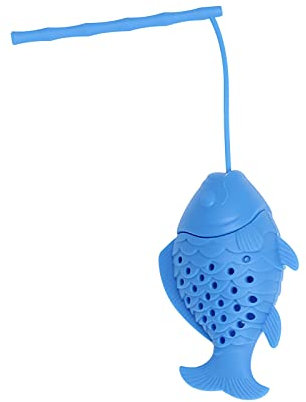 Pinze da cucina in silicone a forma di pesce, infusore per tè sfuso, con manico lungo, riutilizzabile, diffusore a intervalli, filtro per tazza per tè (blu, taglia unica)