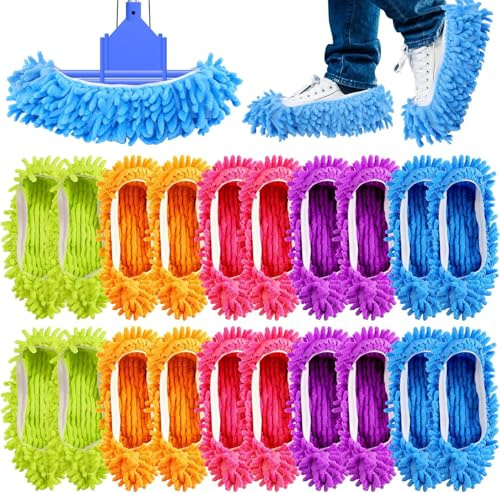 Incisite 20 PCS Mop Slippers, Reusable Mop Shoes, Microfiber | Washable Floor Cleaning Slippers, Mops Socks, Soft Dusting Slipper for Women Men House Kitchen