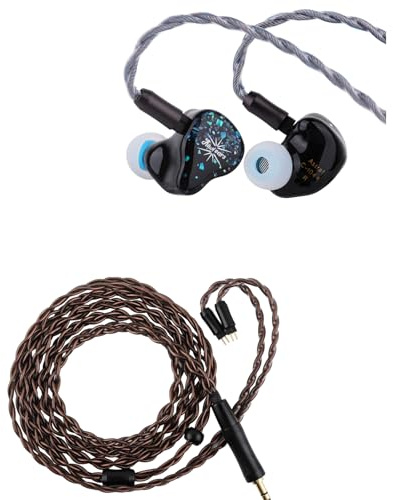 Linsoul Kiwi Ears Astral 1DD+6BA In Ear Monitor Ibrido,Cuffie cablate,Auricolari HiFi per Studio di Registrazione+Kiwi Ears Terras IEM Cable, Cavo in Rame a Cristallo Singolo 4N 32AWG 4 Core