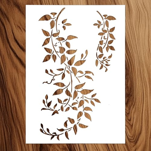 Stencil per dipingere grandi foglie di viticci, in PET riutilizzabili, per la decorazione da parete su legno, decorazione da parete, decorazione per la casa (21 x 29,5 cm)