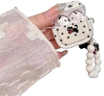 DMJSWY Kompatibel mit AirPods 4 Hülle, Little Star Black Cat Design mit Perlen, Schlüsselanhänger für Mädchen und Frauen, stoßfeste Schutzhülle für iPod 4. Generation (für Airpods 4)