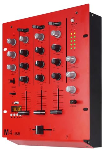 Yamnweo M4 4-Kanal DJ Mischpult Professioneller Audio Mixer | Bluetooth, USB, Crossfader, 3-Band EQ, Gain-Regler und Cue-Monitoring für flexible Audiosteuerung