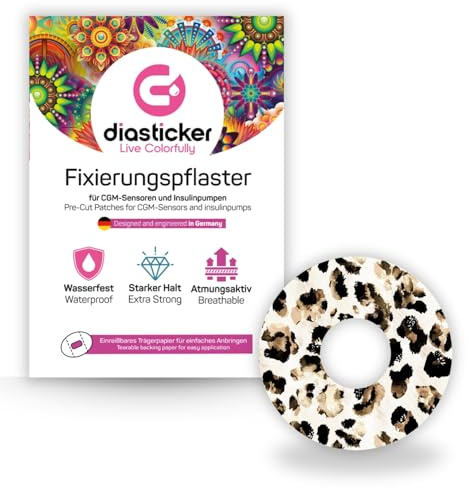 Diasticker | Pansements pour capteur Freestyle Libre 3 (10 pièces, « Cheetah ») | Imperméable - Doux pour la peau - Respirant - Tenue forte | Pansements de fixation autocollants, fixation du capteur